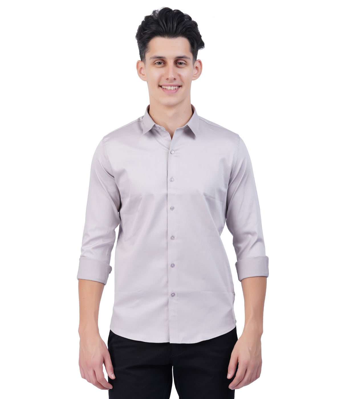 Men's White/grey Shirt with Full Sleeves