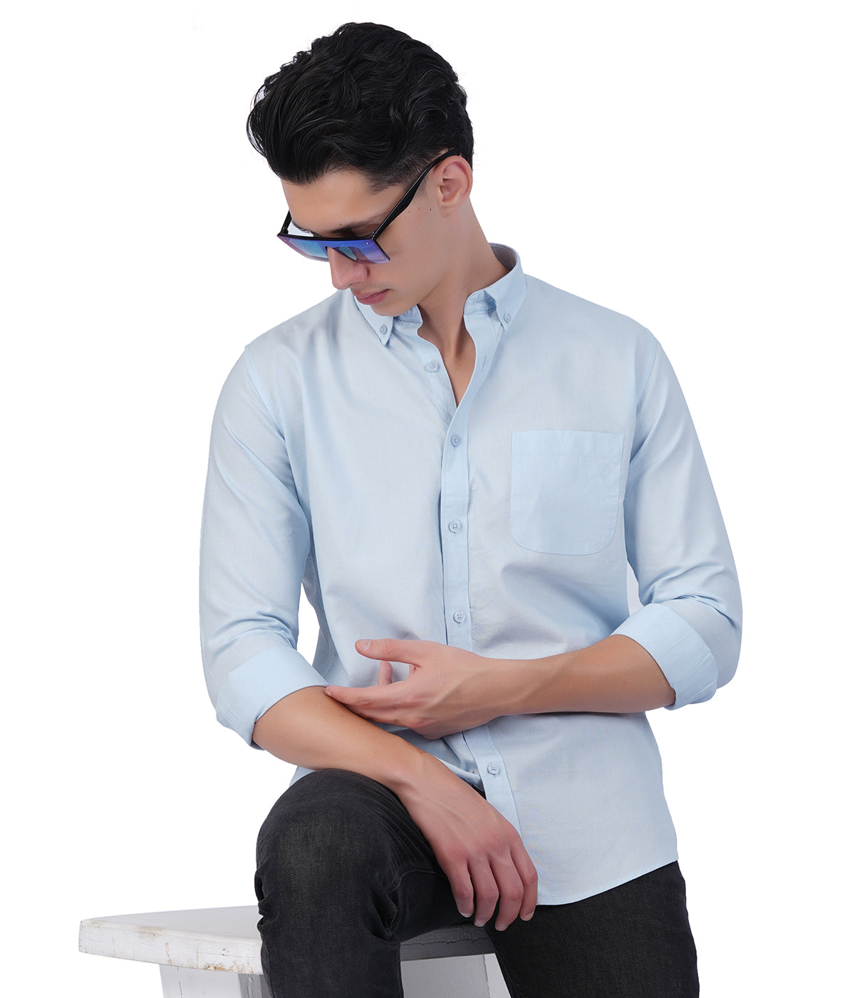 Men's Ice Blue Shirt – Full Sleeve Casual Shirt