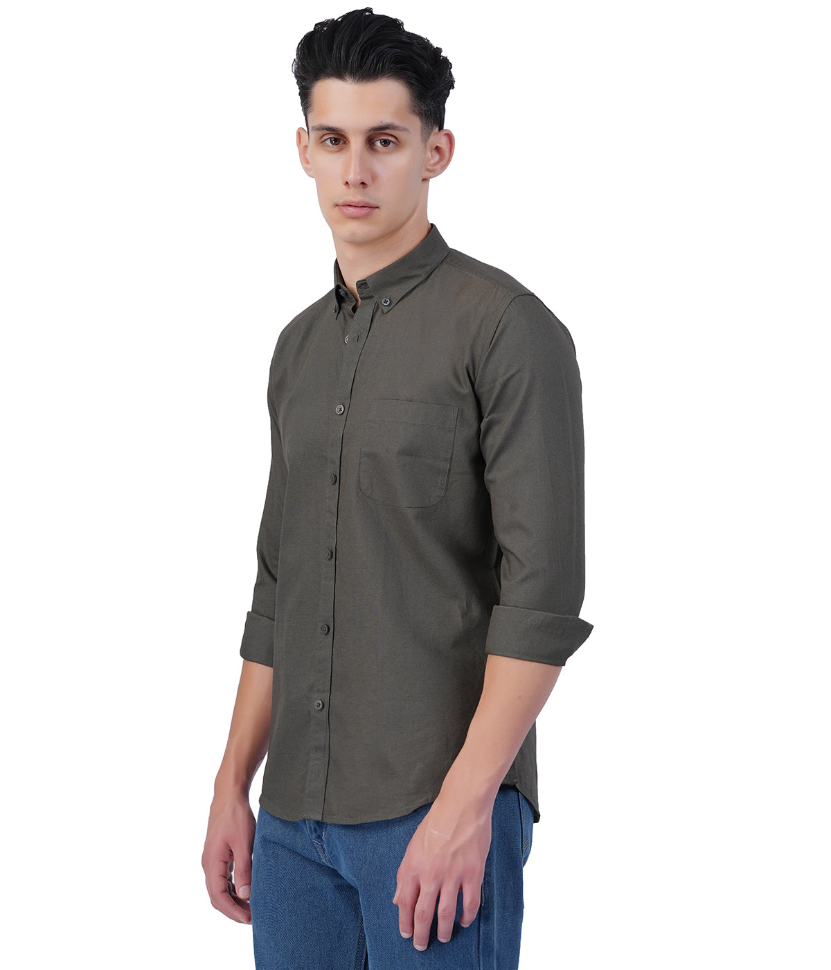 Men's Olive Grey Full Sleeve Shirt