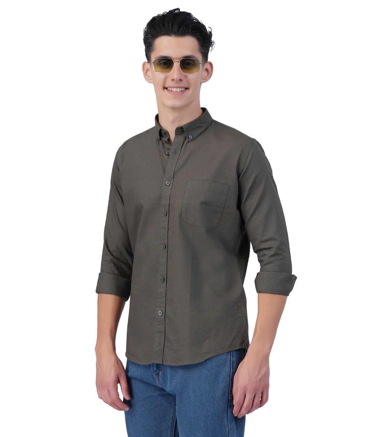Men's Olive Grey Full Sleeve Shirt