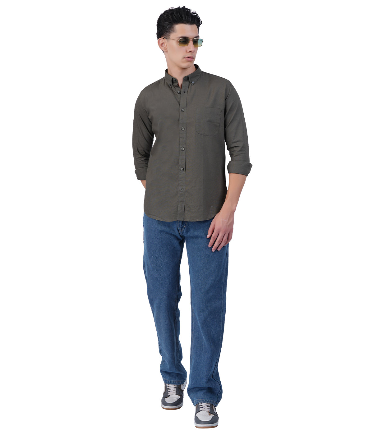 Men's Olive Grey Full Sleeve Shirt