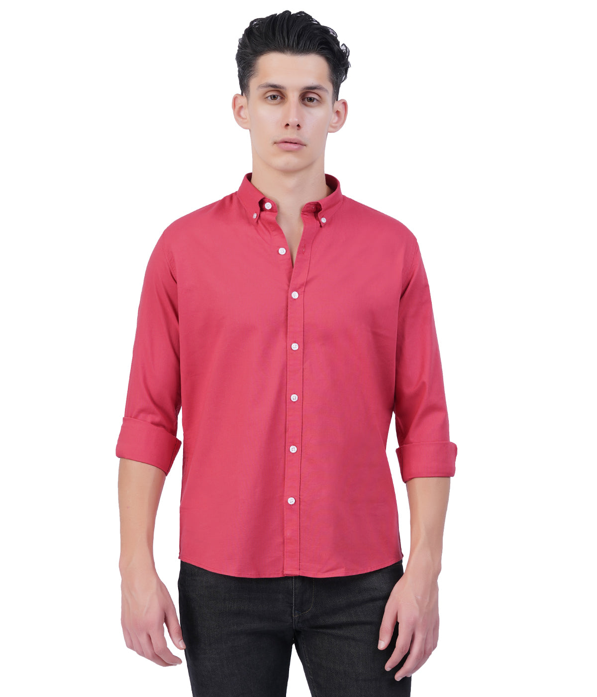 Men's Coral Red Shirt – Full Sleeve Casual Shirt