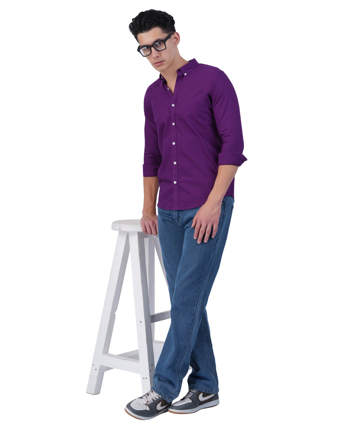 Deep Plum Solid Full Sleeve Casual Shirt for Men