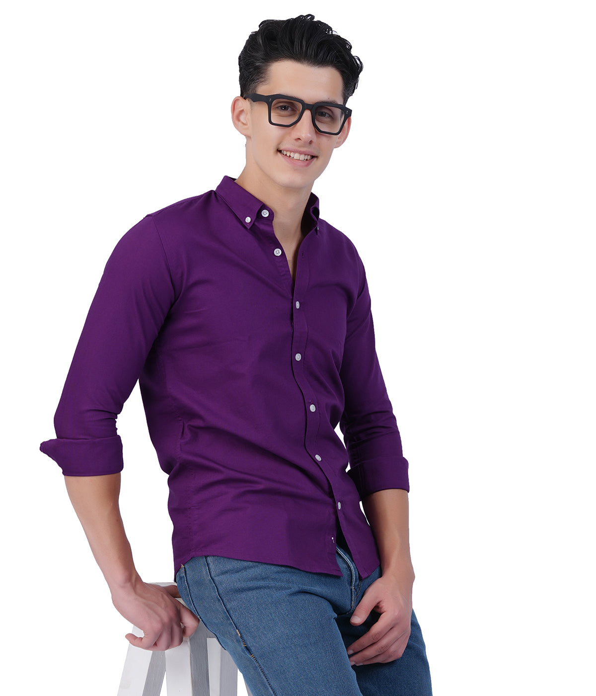 Deep Plum Solid Full Sleeve Casual Shirt for Men