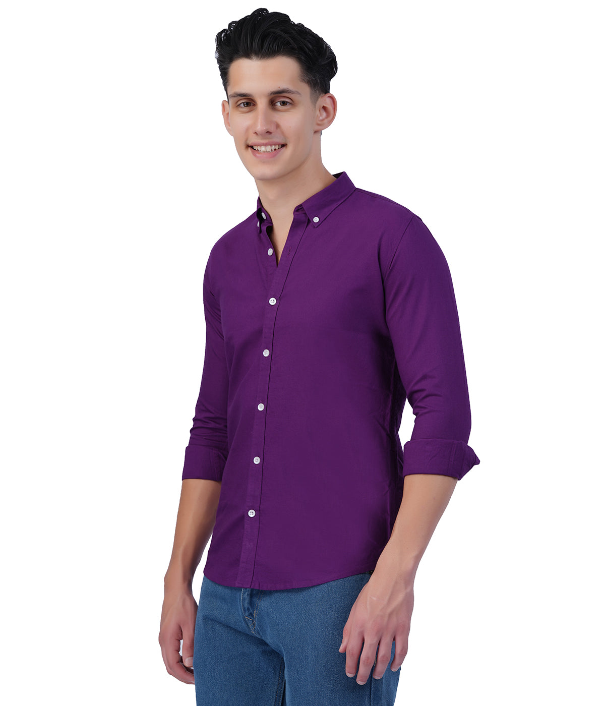 Deep Plum Solid Full Sleeve Casual Shirt for Men