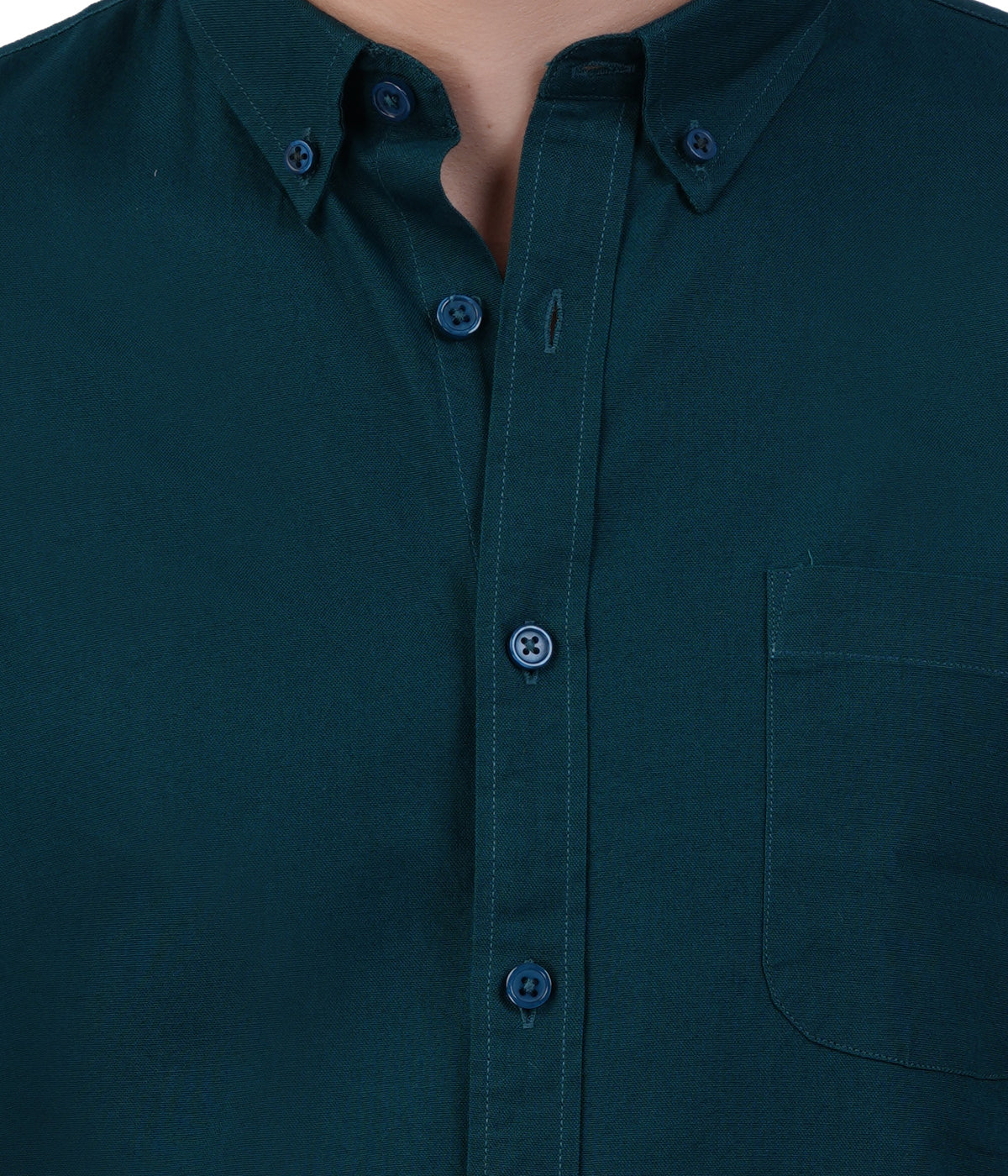 Deep Teal Solid Full Sleeve Casual Shirt for Men