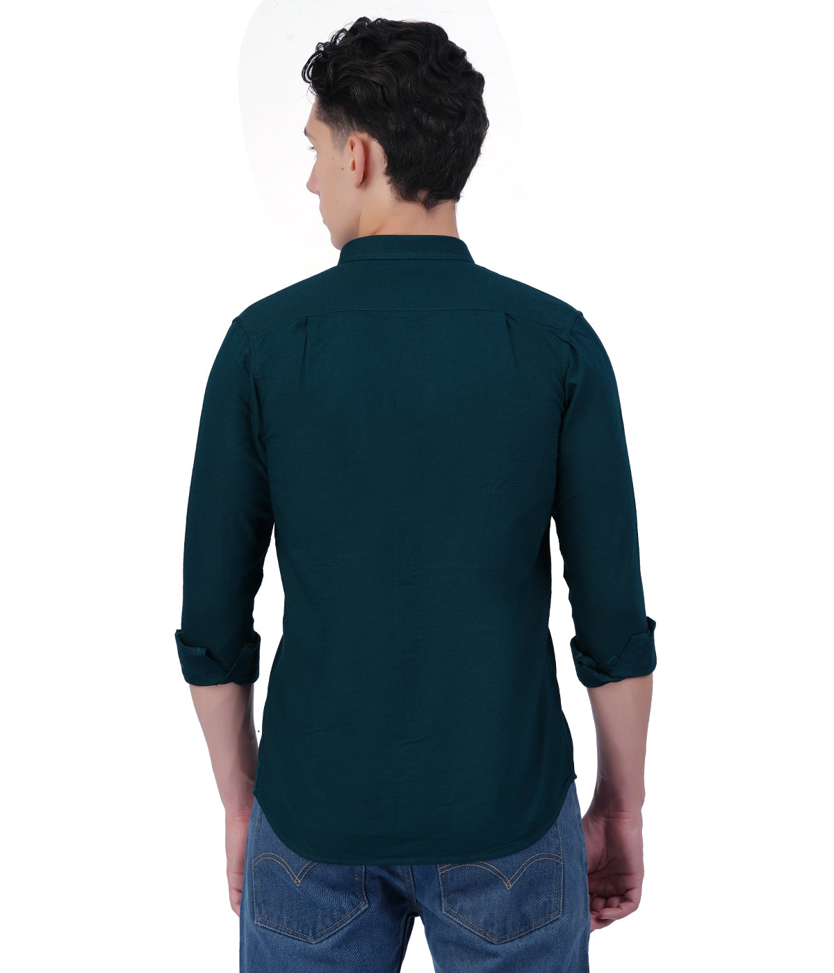 Deep Teal Solid Full Sleeve Casual Shirt for Men
