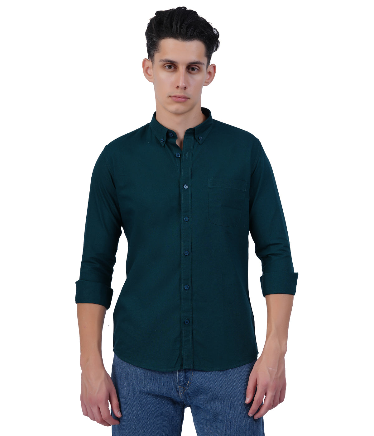 Deep Teal Solid Full Sleeve Casual Shirt for Men