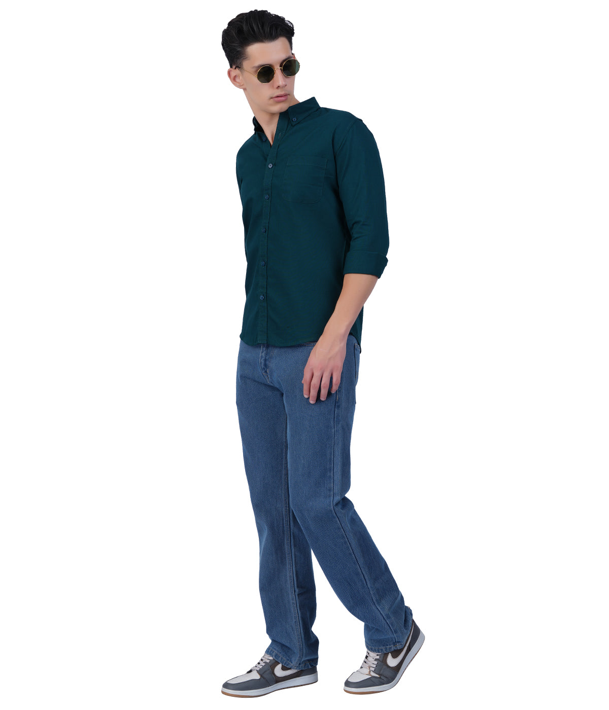 Deep Teal Solid Full Sleeve Casual Shirt for Men