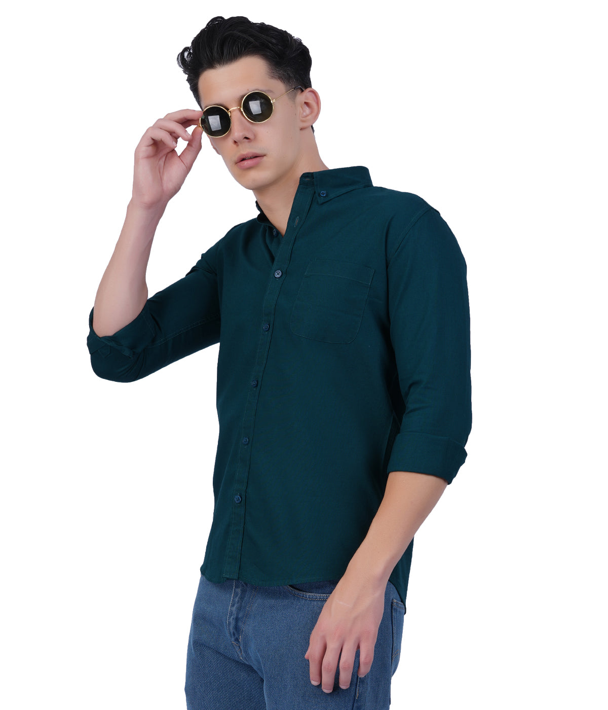 Deep Teal Solid Full Sleeve Casual Shirt for Men