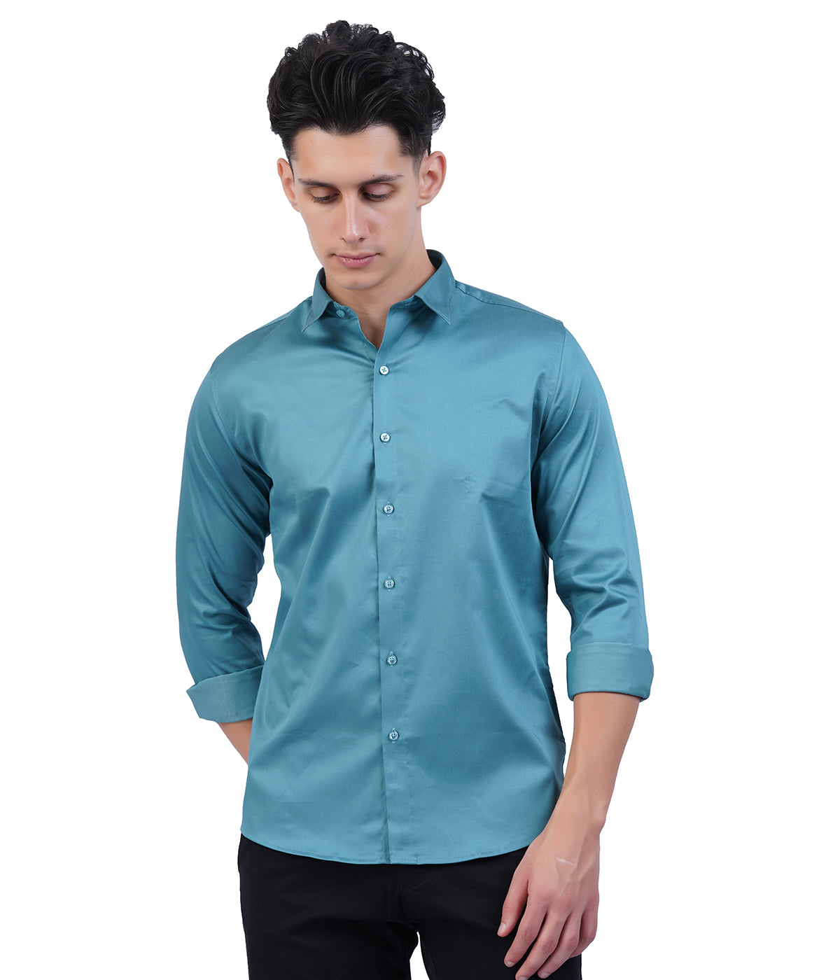 Men's Peacock Blue Shirt with Full Sleeves