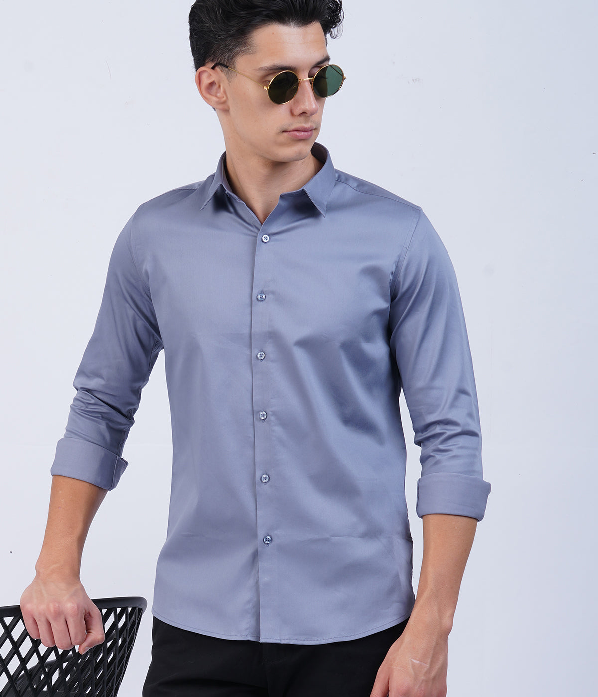 Men's Muted Blue Shirt with Full Sleeves