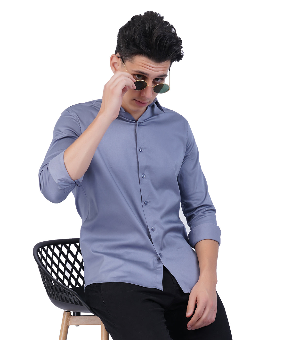 Men's Muted Blue Shirt with Full Sleeves