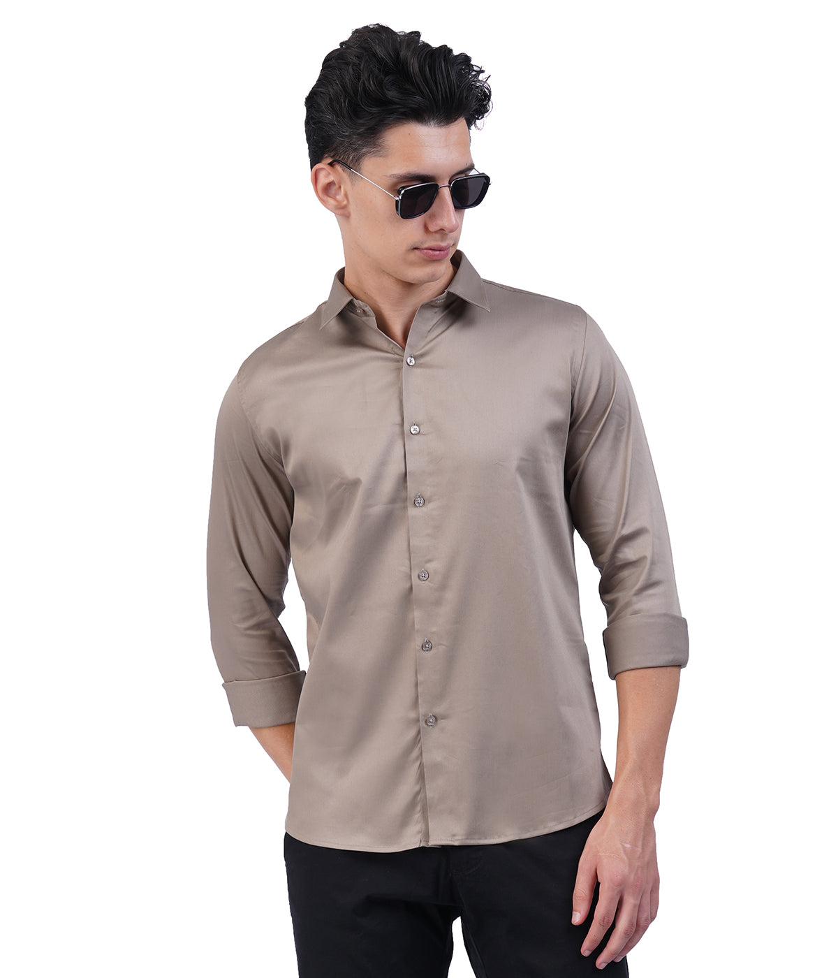 Men's Taupe Shirt with Full Sleeves