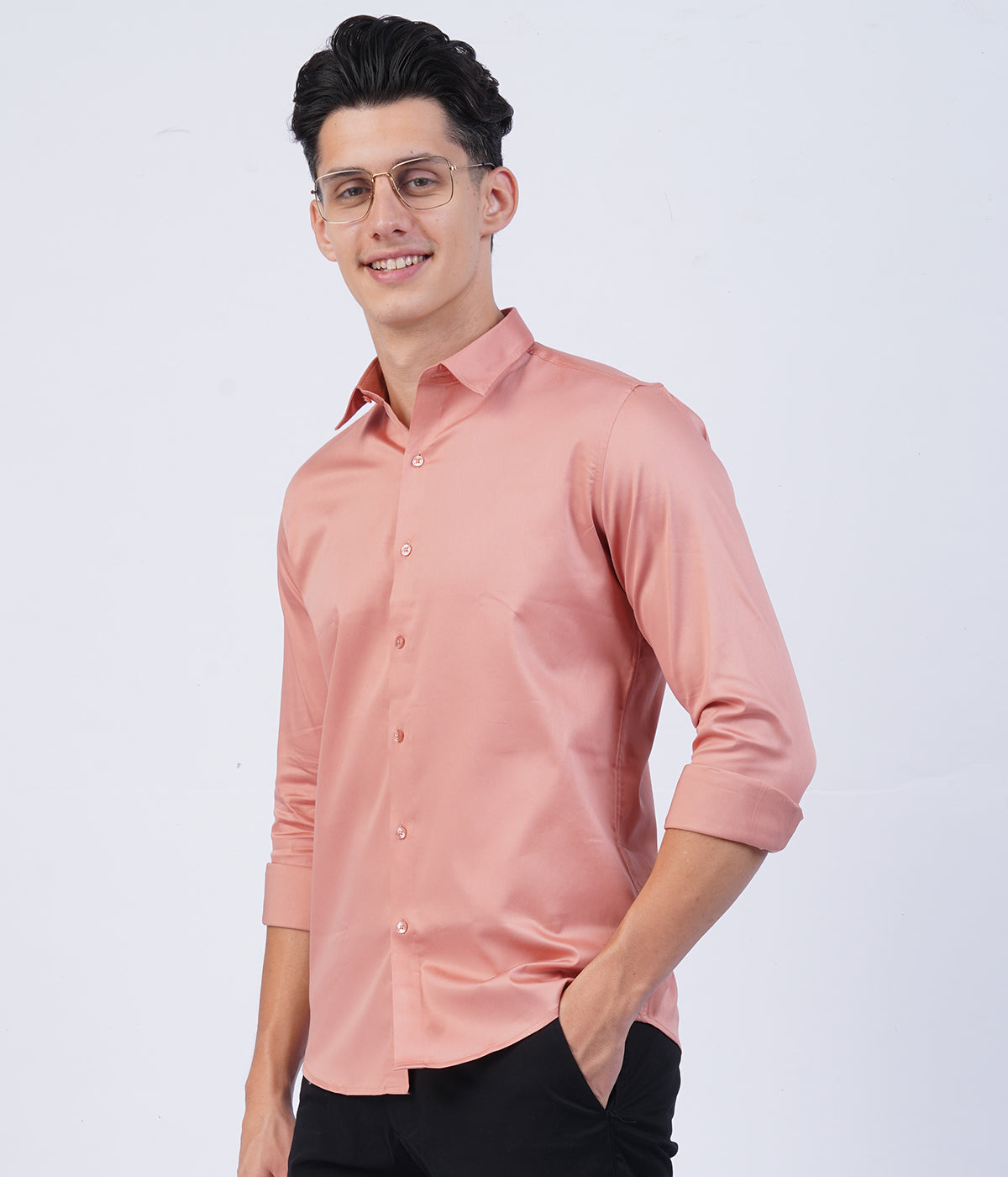 Men's Peach Shirt with Full Sleeves