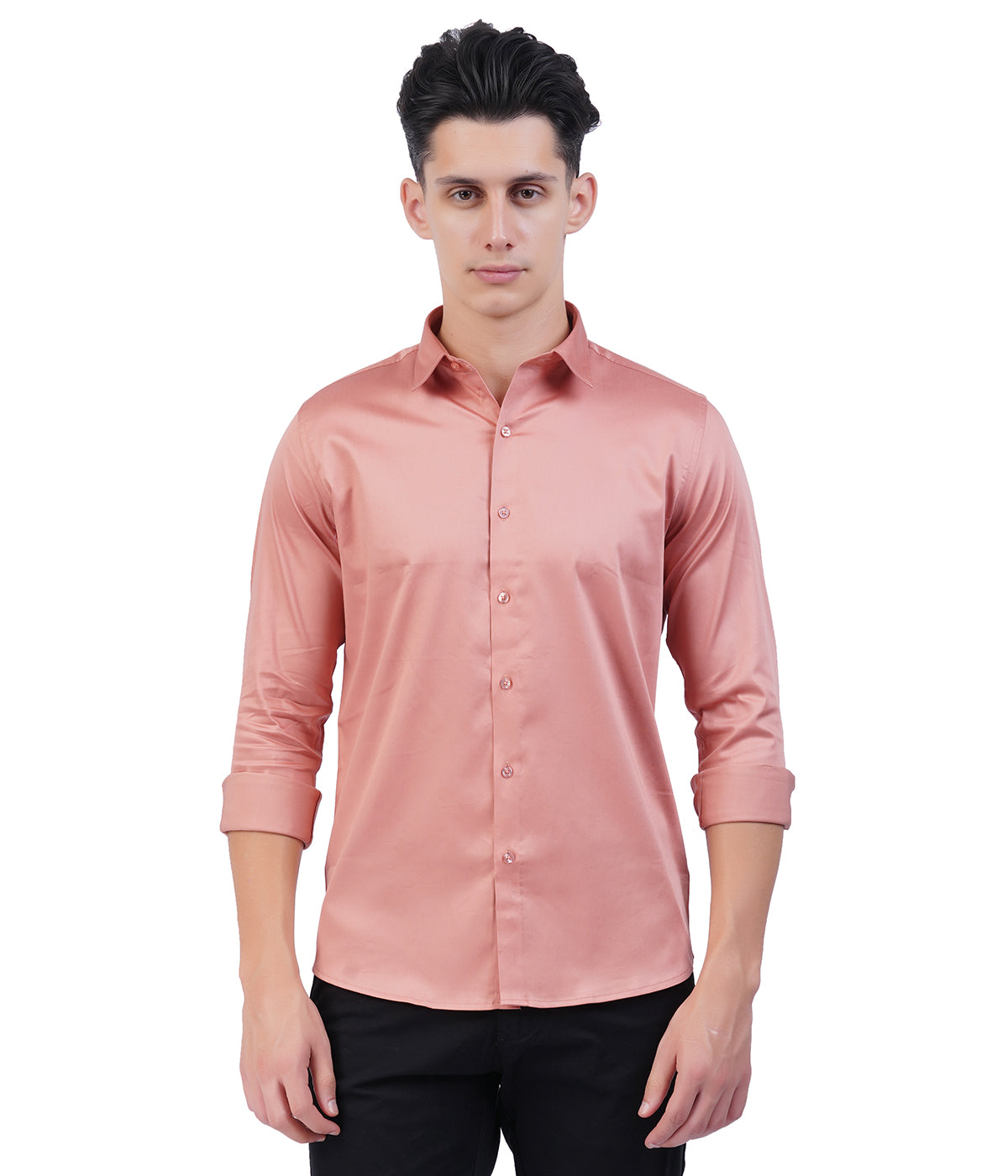 Men's Peach Shirt with Full Sleeves