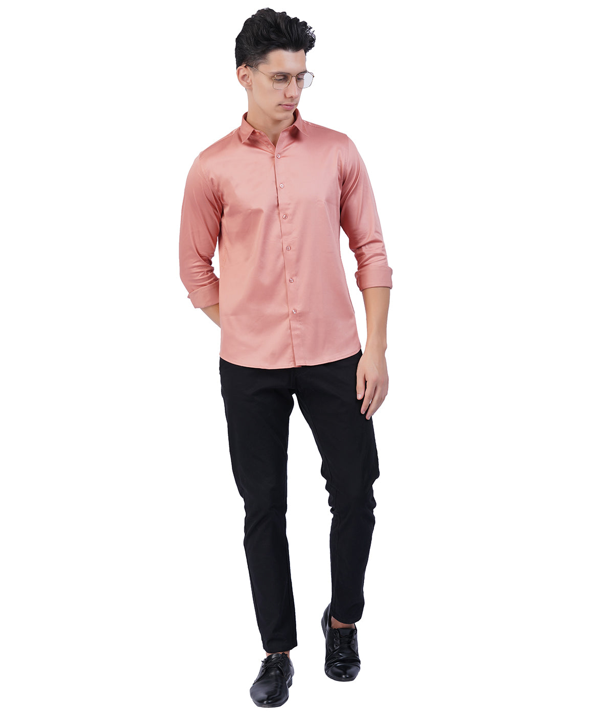 Men's Peach Shirt with Full Sleeves